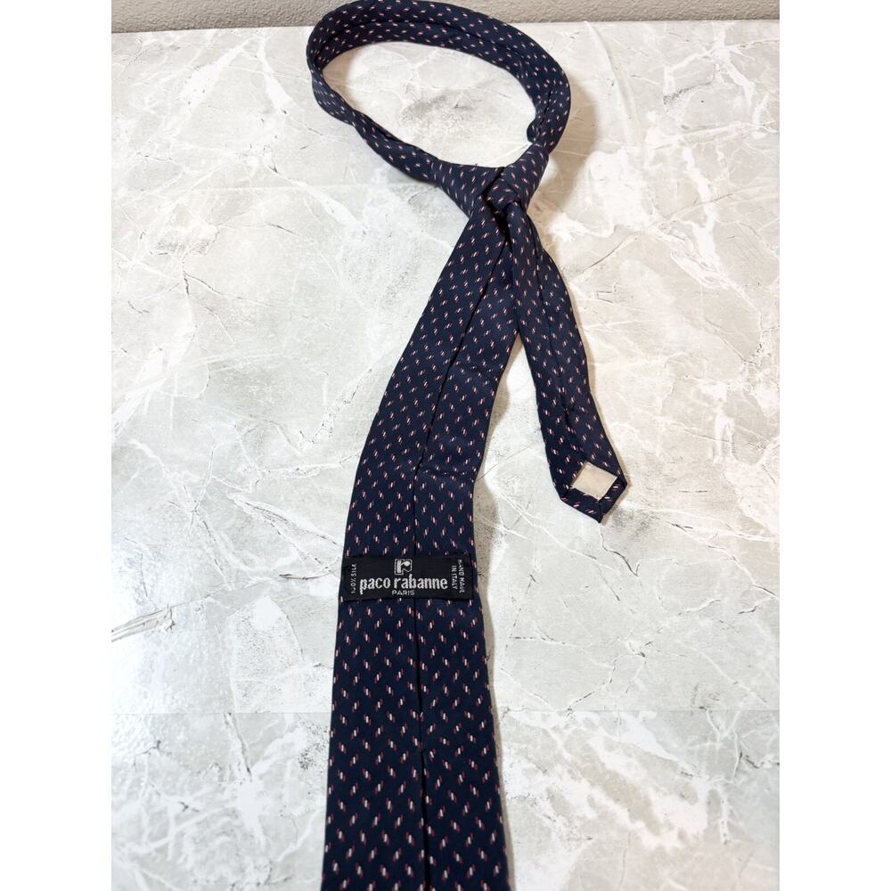 Vintage Paco Rabanne Paris Tie Navy Blue Woven Silk Necktie Men's Suit Accessory - Picture 3 of 5